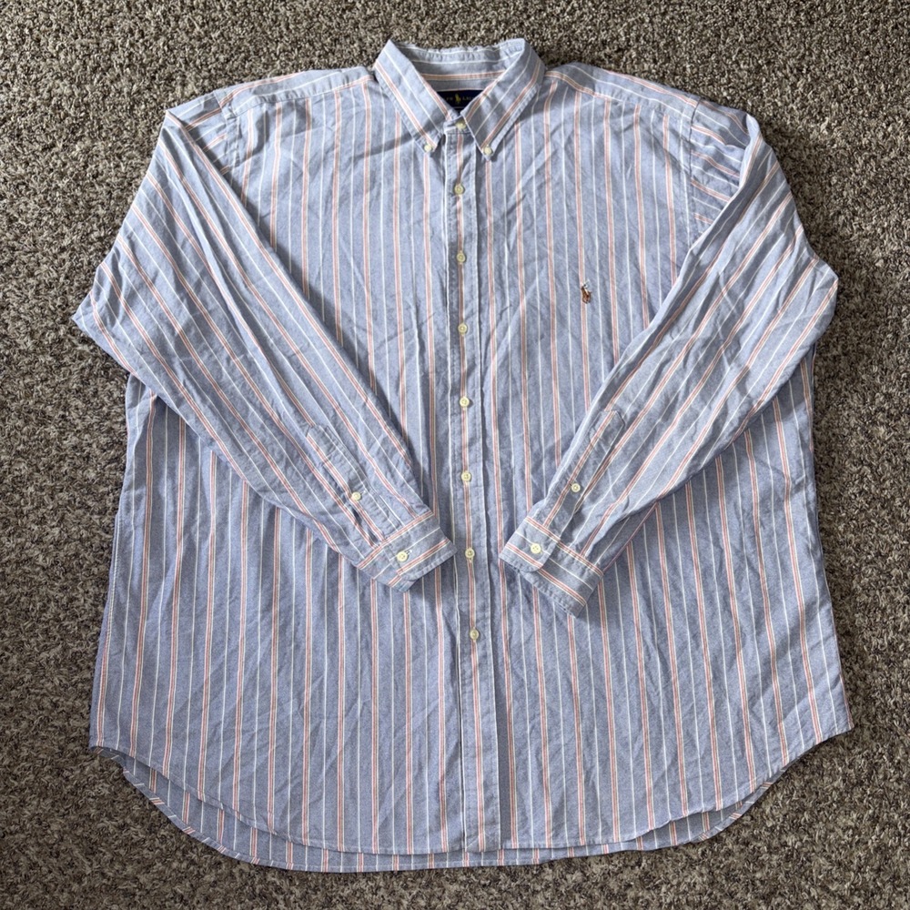 Polo Ralph Lauren Button Down Shirt Men 3XLT Blue Striped Classic Fit Pony Logo
